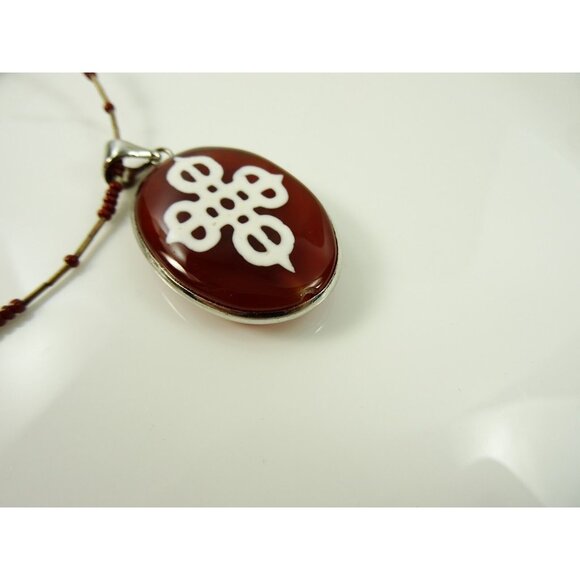 Tibetan Cross Stone Necklace Statement Choker Magnetic Clasp 16in - Picture 6 of 10